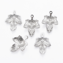 Нержавеющая Сталь Цвет Устойчивая к потускнению осенняя тема 304 подвески из нержавеющей стали, кленового листа, цвет нержавеющей стали, 15x12x2.5 мм, отверстие : 1 мм