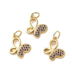 Настоящее золото 18K Латунные микро проложить кубического циркония подвески, бабочки прелести, стойки покрытие, долговечный, без свинца и без кадмия, с целью перехода в кольце, реальный 18 k позолоченный, 11.5x12.5x2.5 мм, отверстие : 3 мм