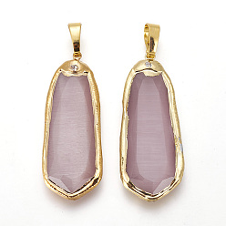 чертополох Латунные подвески, с кошачий глаз, горный хрусталь, слеза, золотые, чертополох, 39~40x15~16x4.5~5 мм, отверстие : 5 мм