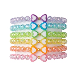 (52) Непрозрачная лаванда 6шт 6 цвета сердца и круглые наборы эластичных детских браслетов из акрилового бисера, составные браслеты для девочек, разноцветные, внутренний диаметр: 1-3/4~1-7/8 дюйм (4.4~4.7 см), 1 шт / цвет
