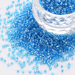 Dodger Blue Glass Cylinder Beads, Seed Beads, Transparent Colours Luster, Round Hole, Dodger Blue, 1.5~2x1~2mm, Hole: 0.8mm, about 8000pcs/bag, about 1pound/bag