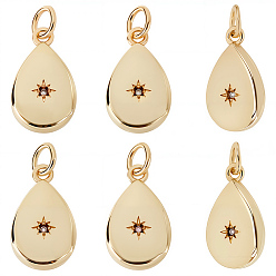 Настоящее золото 18K 12 кулоны из латуни с прозрачным кубическим цирконием, слеза, без кадмия и без свинца, с целью перехода в кольце, реальный 18 k позолоченный, 16.5x9.5x3.5 мм, отверстие : 3.5 мм