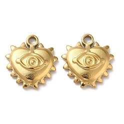 Настоящее золото 18K 304 прелести нержавеющей стали, сердце с очарованием глаз, реальный 18 k позолоченный, 13x12x2.5 мм, отверстие : 1.6 мм