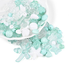 Бледно-бирюзовый Прозрачные и непрозрачные акриловые бусины, разнообразные, бледные бирюзовая, 7.5~24.5x7.5~32.7x2.5~12.5 мм, отверстие : 0.5~3 мм