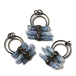 Кианит Подвески натуральный кианит / цианит / дистен, прямоугольные подвески с фурнитурой из античной бронзы и соединительными кольцами, 47~48x39~43x8~9 мм, отверстие : 6.5 мм