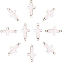 Tan Electroplate Trochus Shell Links connectors, with Golden Plated Iron Loop, Cross, Golden, Tan, 25x14x4mm, Hole: 2mm, 10pcs