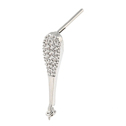 Platin Farbe Ohrstecker aus Messing mit Zirkonia, Cadmiumfrei und Nickel frei und Bleifrei, Wassertropfen, Platin Farbe, 19.5x4.5 mm, Bohrung: 0.8 mm, Stift: 13 mm