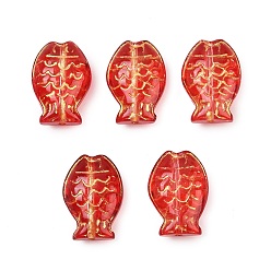 Красный Гальванопокрытие и стеклянные бусины с золотым металлическим плетением, рыба, красные, 14.5x10x6 мм, отверстие : 1.2 мм