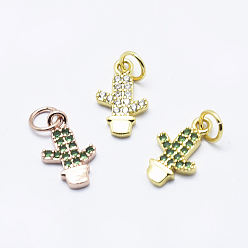 (52) Непрозрачная лаванда Латунные микро проложить кубического циркония прелести, без кадмия, без никеля и без свинца, кактус, разноцветные, 14x8x2 мм, отверстие : 3 мм