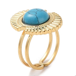 Синтетическая Бирюза Ионное покрытие (ip) 304 кольцо из нержавеющей стали, регулируемые синтетические бирюзовые кольца, овальные, 17x22 мм, внутренний диаметр: регулируемый
