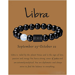 Весы 12 созвездие круглые опаловые бусины растягивающиеся браслеты, с круглыми бусинами из черного агата, Весы, 3/8x2-3/8 дюйм (1x6 см)