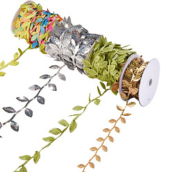 Gemischte Farbe Stoffkordel-Sets, mit Pailletten- / Paillettenkette aus Kunststoff, Polyesterband und Spulen, Ornament Zubehör, Blatt, Gemischte Farbe, 42 mm / 18 mm, 10 m / Rolle, 40m / set