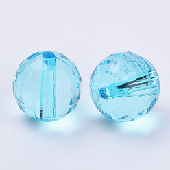 Deep Sky Blue Transparent Acrylic Beads, Faceted, Round, Deep Sky Blue, 8x8mm, Hole: 1.5mm, about 1770pcs/500g