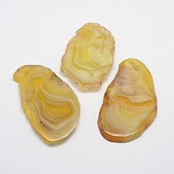 Yellow Nuggets Natural Agate Pendants, Dyed, Yellow, 38~100x24~70x5~6mm, Hole: 2mm