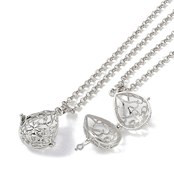 Platinum Brass Pendant Necklaces, Iron Rolo Chains, Teardrop, Platinum, 31.57 inch(802mm)