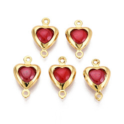Малиновый Подвески из латуни, сердечные ссылки, с фарфором, долговечный, без никеля , малиновый, 13.5x8x3.5~4 мм, отверстие : 1~1.2 мм