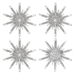 Платина 4 шт. булавки для лацканов одежды из сплава со стразами, снежинка, платина, 54.5x52 мм