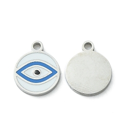 Нержавеющая Сталь Цвет 304 шармы для ручной полировки из нержавеющей стали, с эмалью, плоский круглый с шармом в виде глаз, цвет нержавеющей стали, 12x9.5x1.5 мм, отверстие : 1.6 мм