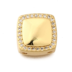 Настоящее золото 18K Латунные микропаве прозрачные многонитевые звенья из циркония, квадратный, стойки покрытие, долговечный, без свинца и без кадмия, реальный 18 k позолоченный, 12x12x5.5 мм, отверстие : 1.4 мм