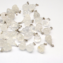 Quartz Crystal Calabash Natural Crystal Pendants, with Platinum Tone Brass Findings, 21~24x13~14mm, Hole: 2x7mm