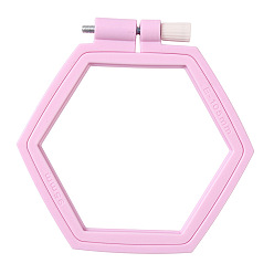 Pink Aros de bordado hexagonales de plástico abs ajustables, círculo de bordado aros de punto de cruz, para coser, proyecto de costura y bordado diy, rosa, 155x140 mm