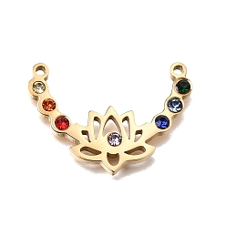 Golden 304 Stainless Steel Rhinestone Pendants, Lotus Flower Charms, Golden, 19x27x2.5mm, Hole: 1.6mm