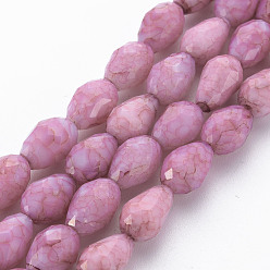 Indian Red Opaque Baking Paint Crackle Glass Beads Strands, Teardrop, Faceted, Indian Red, 10.5~12x8mm, Hole: 1.5mm, about 33~34pcs/strand, 15.24 inch~15.59 inch(38.7cm~39.6cm)