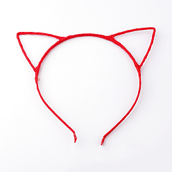 Mixed Color Hair Accessories Iron Kitten Hair Band Findings, with Polyester Ribbon, Cat Ears, Mixed Color, 113~124mm