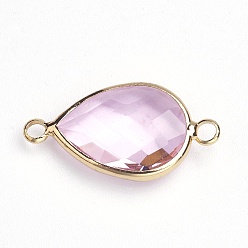 Лавандовый румянец Соединители звеньев латуни стеклянные, граненые, слеза, золотой свет, лавандовый румянец, 14x25.5x5 мм, отверстие : 2 мм