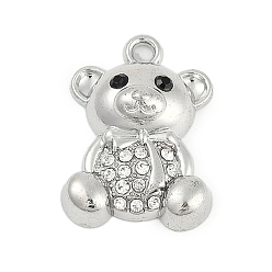 Платина Подвески из сплава с микропаве из стразов, медведь, платина, 20.5x15x5.5 мм, отверстие : 1.6 мм