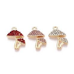(52) Непрозрачная лаванда Подвески из сплава со стразами, гриб, без кадмия, без никеля и без свинца, золотые, разноцветные, 19x13x3 мм, отверстие : 1.6 мм