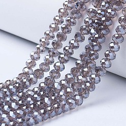 Gray Electroplate Glass Beads Strands, Pearl Luster Plated, Faceted, Rondelle, Gray, 8x6mm, Hole: 1mm, about 65~72pcs/strand, 15.7~16.1 inch(40~41cm)