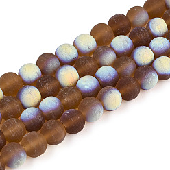 Перу Матовые прозрачные стеклянные бусины, круглые, с половиным покрытием, с покрытием AB цвета, Перу, 8~8.5 мм, отверстие : 1 мм, около 51~53 шт / нитка, 14.57~15.35'' (37~39 см)