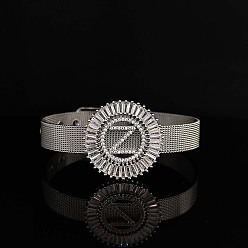 Letter Z Латунные браслеты с микропаве из прозрачных кубических цирконий для женщин, плоские круглые с буквы, платина, Письмо Z, 8-1/4 дюйм (21 см)