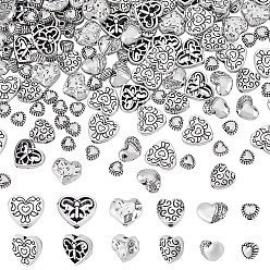 Античное Серебро 165 бусины из сплава в тибетском стиле, без кадмия и без свинца, сердце, античное серебро, 5~10x6~12x3.2~6 мм, отверстие : 1~1.6 мм
