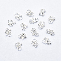 Серебро 925 зажимные элементы из стерлингового серебра, S-крючок застежки, серебряные, 6x11x1.2 мм, отверстие : 2 мм