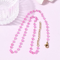 Фуксин 304 Ожерелье из нержавеющей стали с гранеными стеклянными бусинами-ронделями, цепочка ручной работы с камнями-талисманами, символизирующими месяц рождения, для женщин., ионное покрытие (ip), золотые, фуксиново-красные, 14.96 дюйм (38 см)