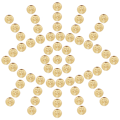 Real 18K Gold Plated Alloy Beads, Long-Lasting Plated, Flat Round with Evil Eye, Real 18K Gold Plated, 5.5x6x3mm, Hole: 1.5mm, 100pcs