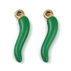Зеленый Ионное покрытие (ip) 304 подвески из нержавеющей стали с эмалью, реальный 18 k позолоченный, рог изобилия / итальянский рог корничелло амулеты, зелёные, 20x6x3 мм, отверстие : 1.6 мм