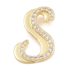 Letter S Pendentifs en laiton zircon cubique transparent, charmes de lettre, plaqué longue durée, crémaillère plaquage, sans plomb et sans cadmium, réel 18 k plaqué or, lettre s, 23.5x19x6.5mm, Trou: 3mm