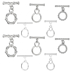 Платиновый & Серебристый 10 наборы 5 стили латунные застежки-тоглы, Платина и серебро, Кольцо: 14~20x10~15.5x1~2.5 mm, отверстие : 1.2~3.5 мм, бар: 14~21.5x4~7x2~3 mm, 2 комплектов / стиль