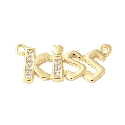 Настоящее золото 18K Латунные микропрозрачные кубические циркониевые соединения, подвески-соединители слов, без кадмия и без свинца, реальный 18 k позолоченный, 13x31x2.5 мм, отверстие : 1.8 мм