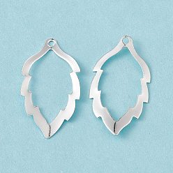 Посеребрённый Латуни кулон, без кадмия и без свинца, полый, очарование листа, 925 серебро покрытием, 28.5x15x1 мм, отверстие : 1.6 мм