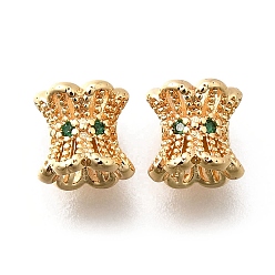 Настоящее золото 18K Бусины из латуни, микропаве, зеленые, фианиты, без кадмия, без никеля и без свинца, цветок, реальный 18 k позолоченный, 6x6.5 мм, отверстие : 1.2 мм
