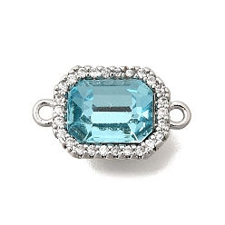 Темно-Голубой Подвески-коннекторы из латуни с микропаве из прозрачного кубического циркония и стекла, прямоугольник ссылки, платина, глубокое синее небо, 15x9x5 мм, отверстие : 1.2 мм.