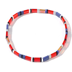 (52) Непрозрачная лаванда Винтажные этнические стеклянные бусины эластичные браслеты для женщин, прямоугольные, разноцветные, внутренний диаметр: 6-1/4 дюйм (16 см) ~ 6-1/2 дюйм (16.5 см)