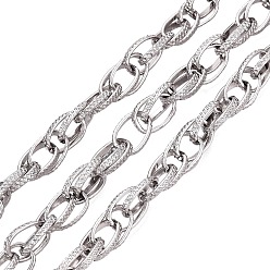 Platinum Aluminium Rope Chains, Textured, Unwelded, with Spool, Platinum, 13x8.5~9x2mm, about 32.81 Feet(10m)/Roll