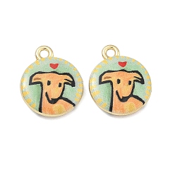 Плоский Круглый Печатные подвески сплава, стойки покрытие, без кадмия, без никеля и без свинца, золотые, плоская круглая форма с подвесками в виде собак, 18x15x3.5 мм, отверстие : 1.8 мм