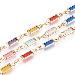 Light Gold Латунные прямоугольные звенья ручной работы, со стеклом, пайки, с катушкой, золотой свет, 15x4x2 мм, около 16.40 футов (5 м) / рулон