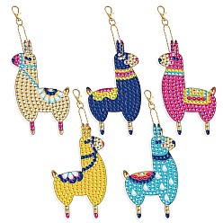 Alpaga Bricolage bricolage 5 kit de porte-clés de peinture au diamant pcs, y compris le panneau acrylique, fermoir porte-clés, chaîne de perles, sac de strass en résine, stylo collant diamant, plaque de plateau et pâte à modeler, motif alpaga